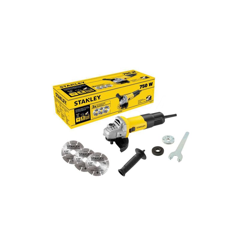 STANLEY - Esmeril Angular Eléctrico Stanley 4 1/2" 220V + 3 Discos Diamantados
