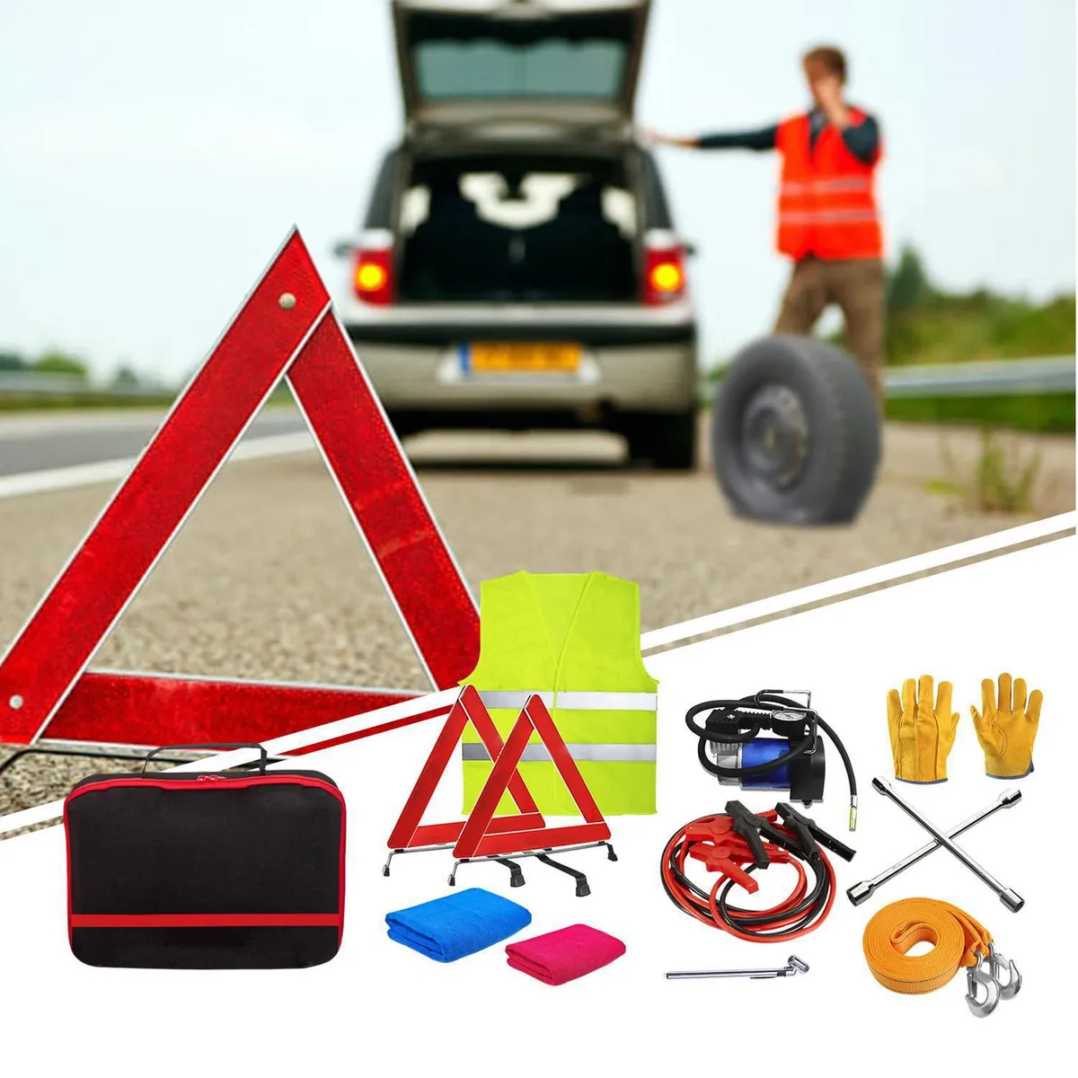 TECGO - Kit de Emergencia de Vehiculo 10 Piezas