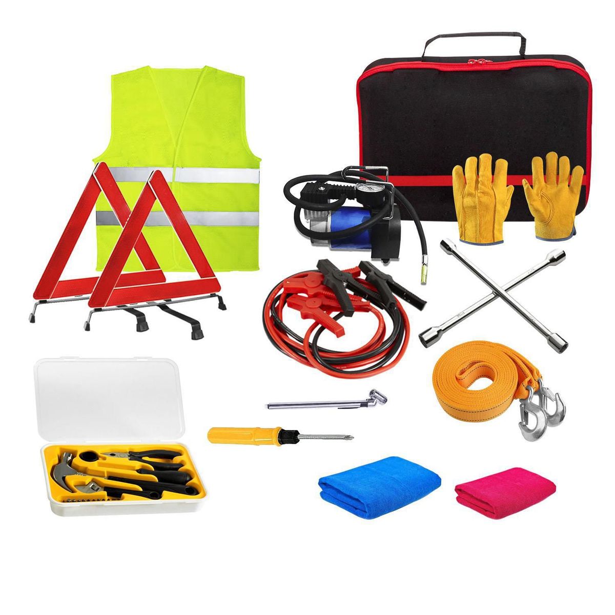 TECGO - Kit de Emergencia de Vehiculo 12 Piezas