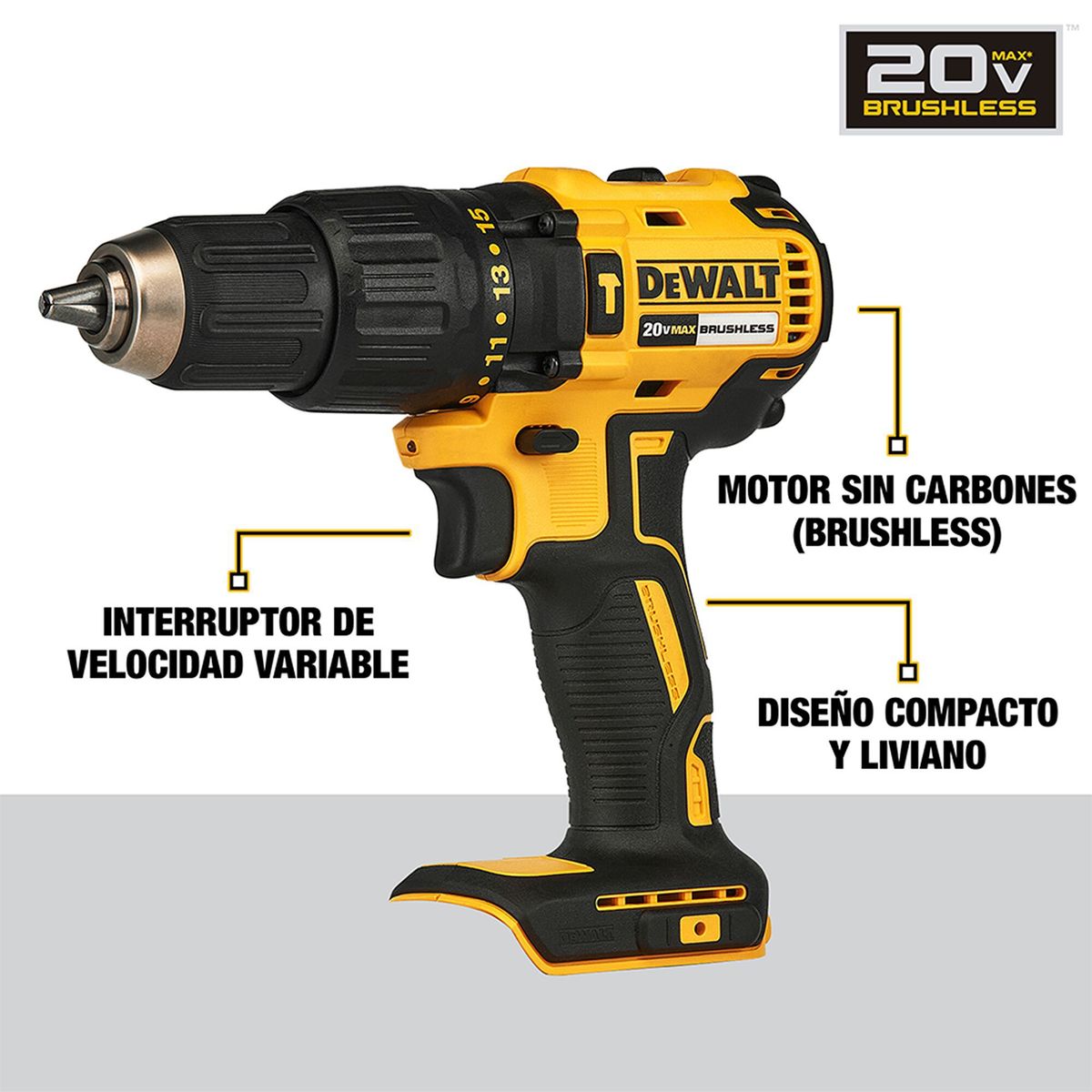 DEWALT - Taladro Percutor Inalambrico Dewalt 1/2" 20V BRUSHLESS DCD7781D2 + 2 Baterías + Cargador + Maletín Dewalt