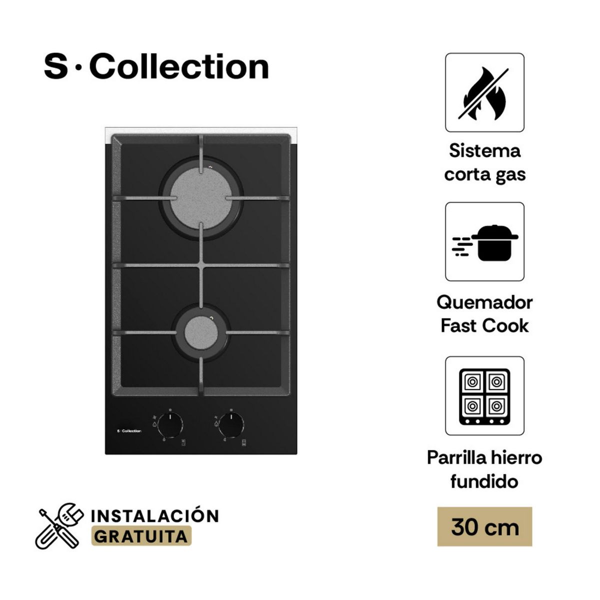 SCOLLECTION - Encimera Empotrable A Gas 2 Hornillas S-Collection 3120SOLCO061