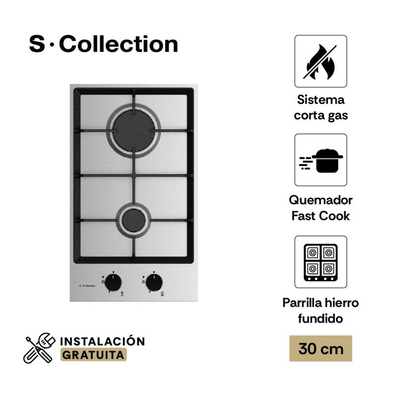  - Cocina empotrable Gas Sole Sc 3120SOLCO062 X2 Quemadores