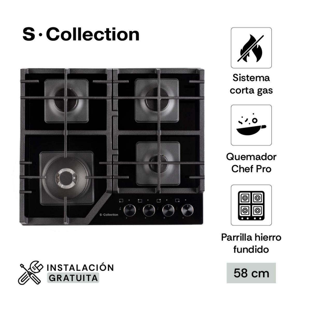 SCOLLECTION - Encimera Empotrable A Gas 4 Hornillas S-Collection 3120SOLCO066