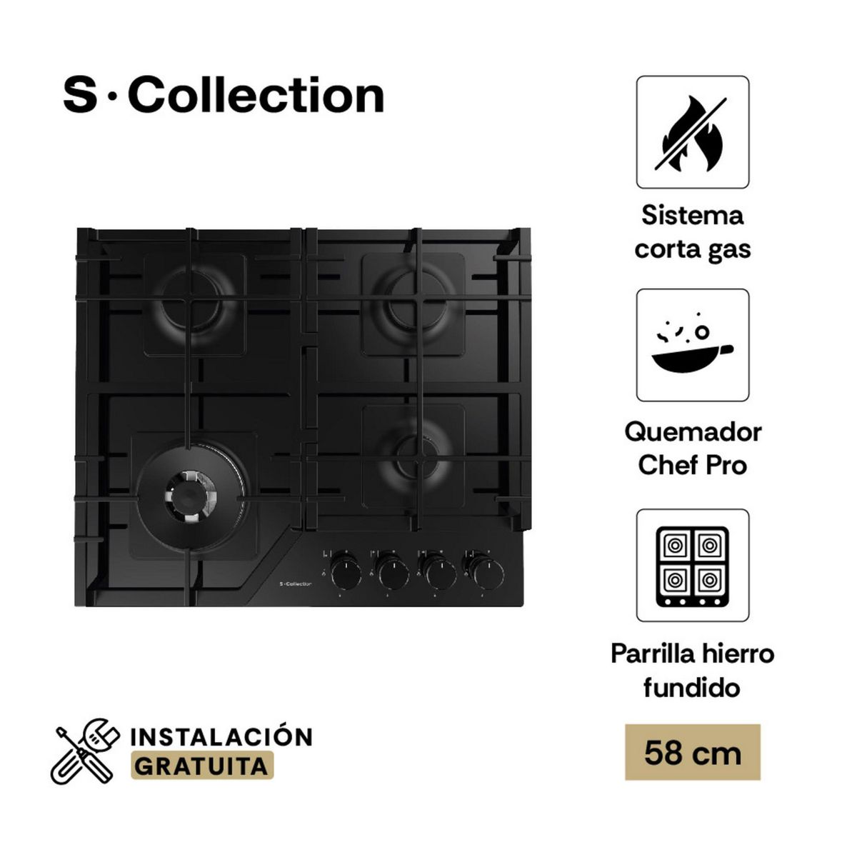 SCOLLECTION - Encimera Empotrable A Gas 4 Hornillas S-Collection 3120SOLCO066