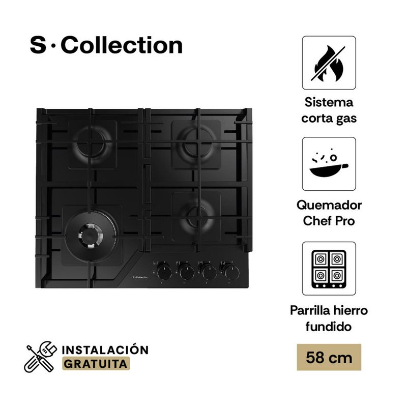  - Cocina empotrable Gas Sole Sc 3120SOLCO066 X4 Quemadores