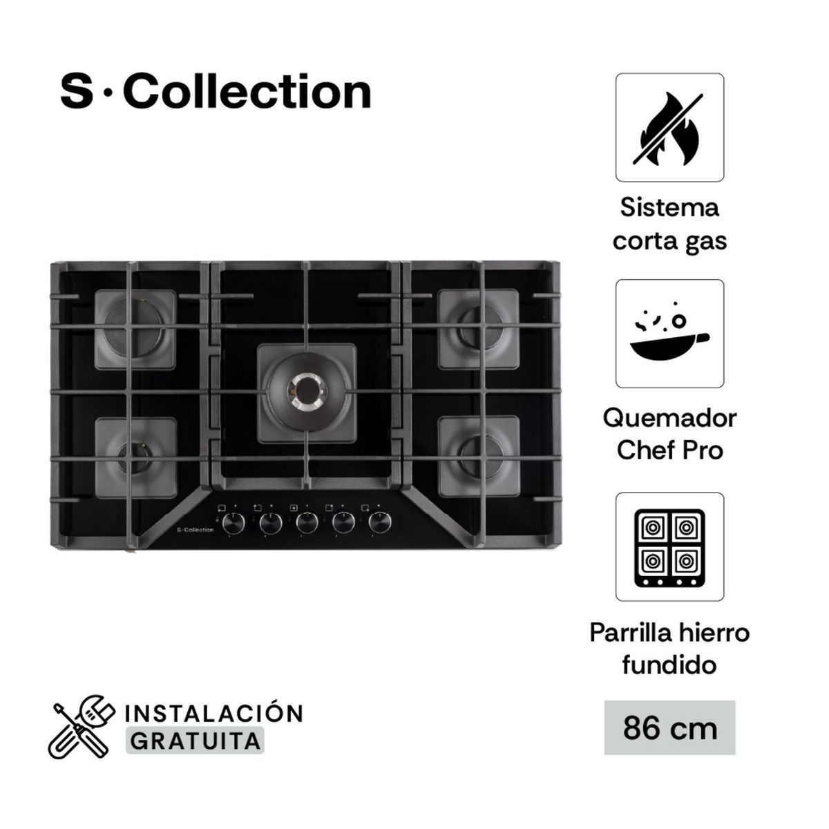 SCOLLECTION - Encimera Empotrable A Gas 5 Hornillas S-Collection 3120SOLCO067