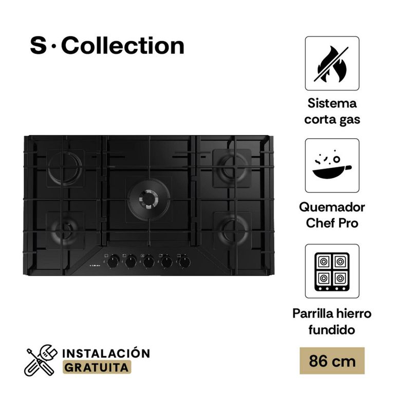  - Cocina empotrable Gas Sole Sc 3120SOLCO067 X5 Quemadores