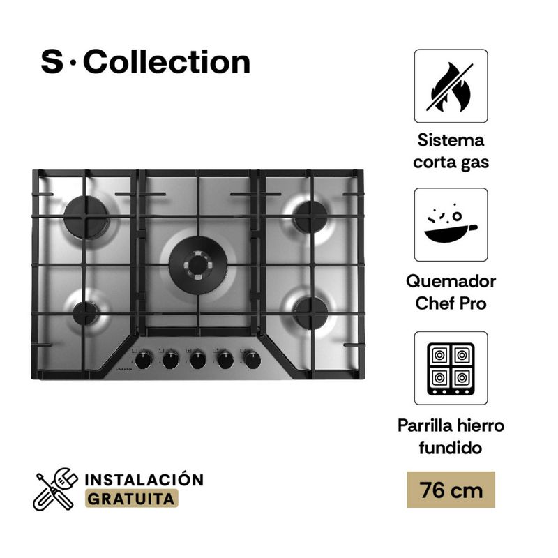  - Cocina empotrable Gas Sole Sc 3120SOLCO064 X5 Quemadores