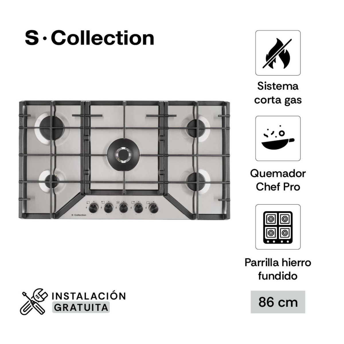 SCOLLECTION - Encimera Empotrable A Gas 5 Hornillas S-Collection 3120SOLCO065