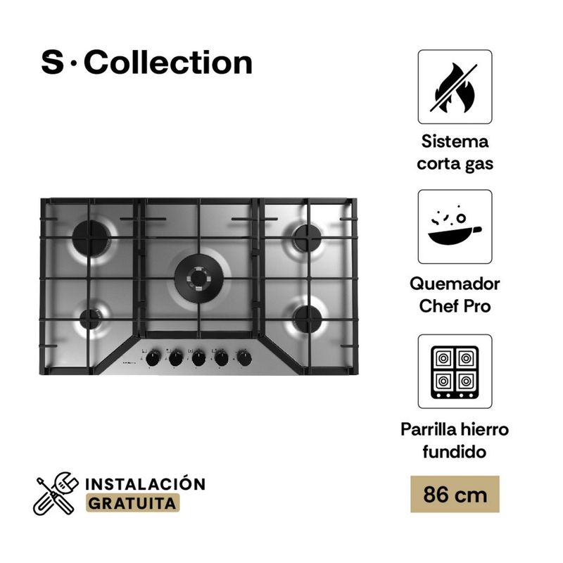  - Cocina empotrable Gas Sole Sc 3120SOLCO065 X5 Quemadores