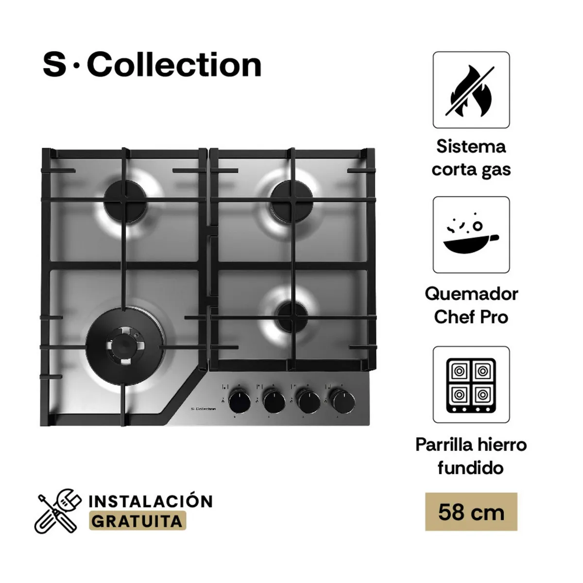 SCOLLECTION - Encimera Empotrable A Gas 4 Hornillas S-Collection 3120SOLCO063