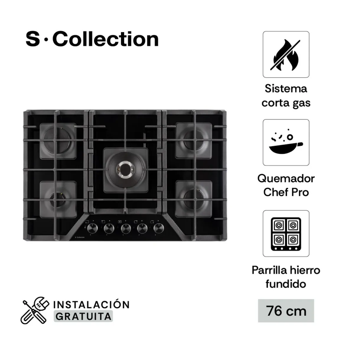 SCOLLECTION - Encimera Empotrable A Gas 5 Hornillas S-Collection 3120SOLCO060