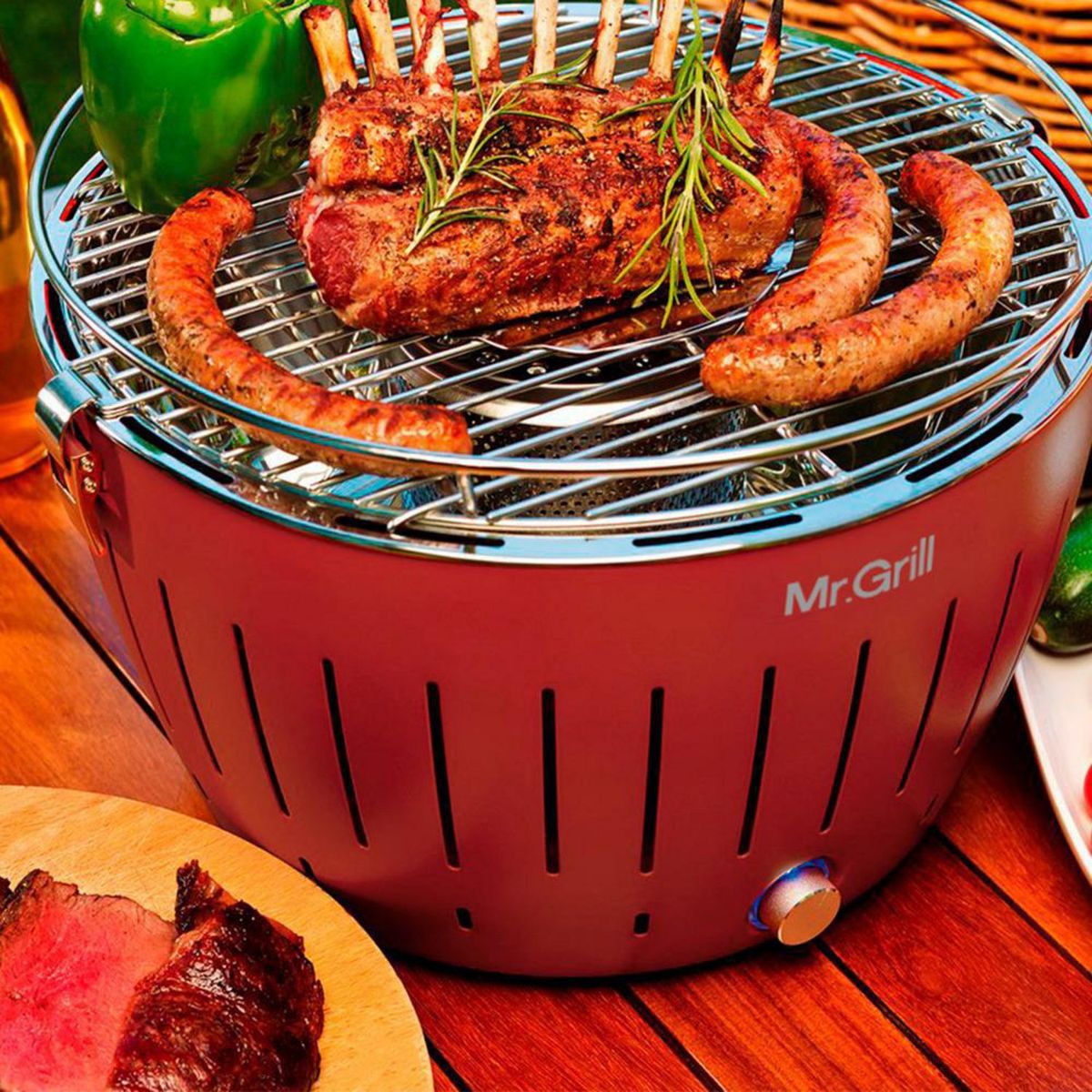 MR GRILL - Parrilla a Carbón Portátil Turbo Rojo