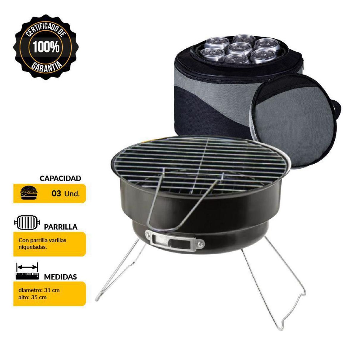 MR GRILL - Parrilla a Carbón Mr Grill Mini 28.5x23.5x29.5cm Portátil con Cooler