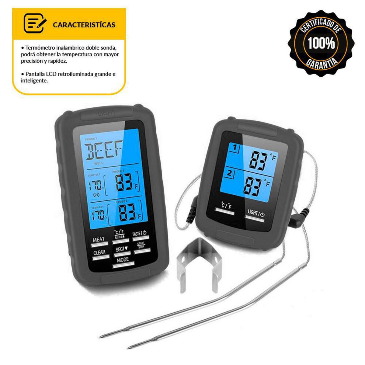 MR GRILL - Termómetro Digital Con Mando A Distancia Negro