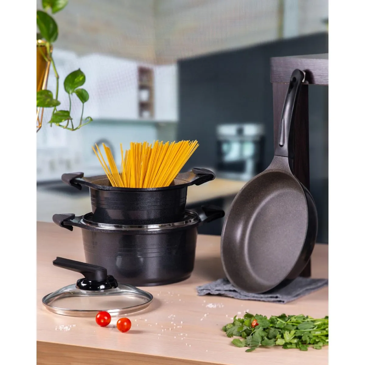 ROICHEN - Juego de Ollas Black 5 Piezas