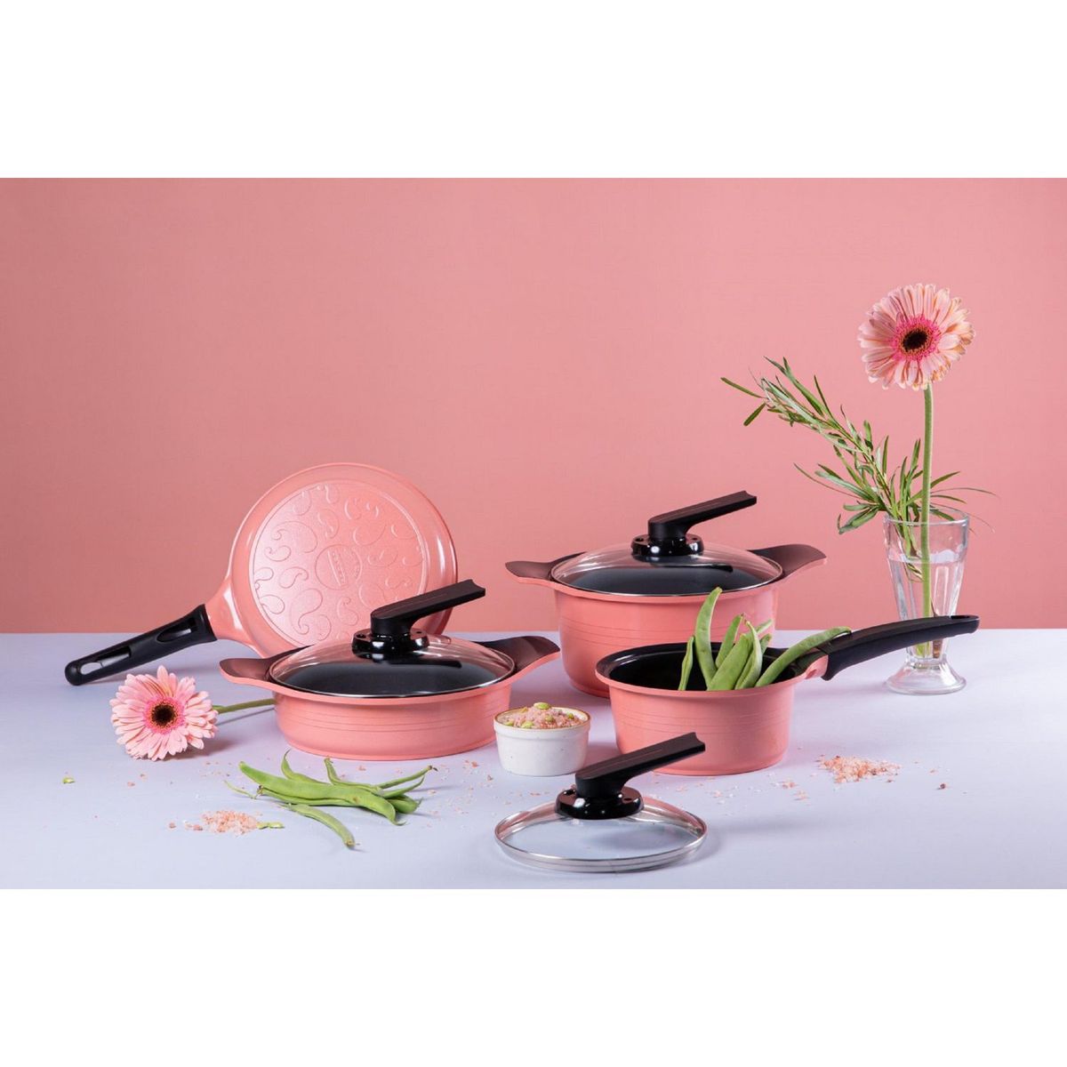 ROICHEN - Juego de Ollas Burnt Coral 7 Piezas