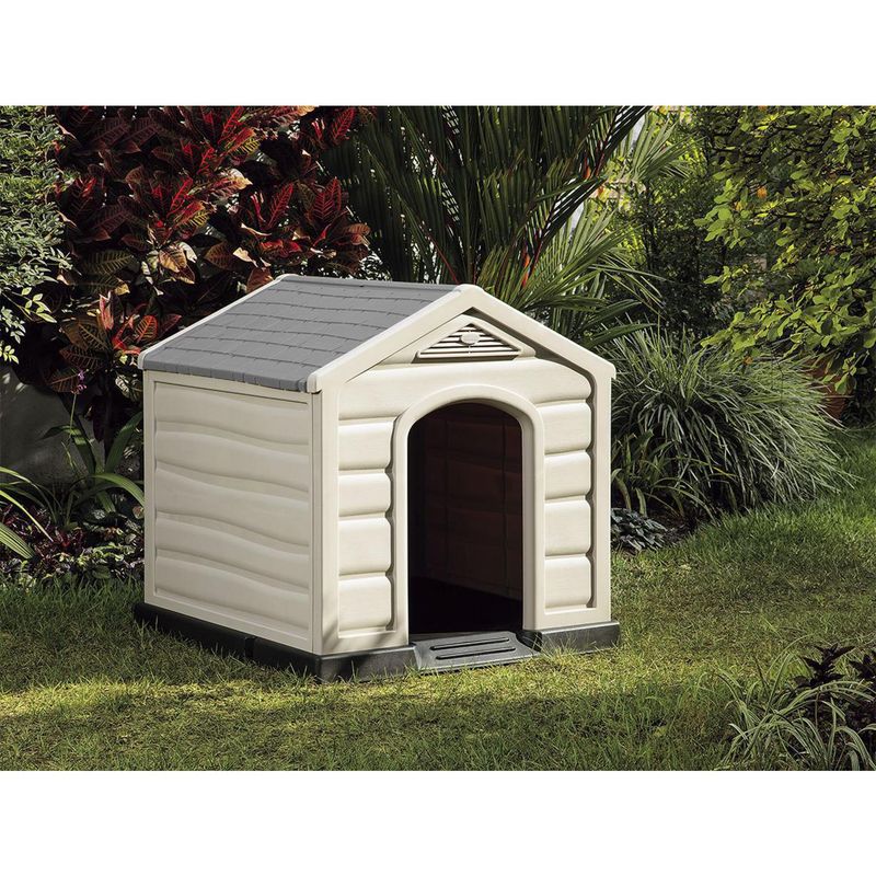  - Casa para Perro Raza Grande Polipropileno y PVC Gris 92x90x89cm