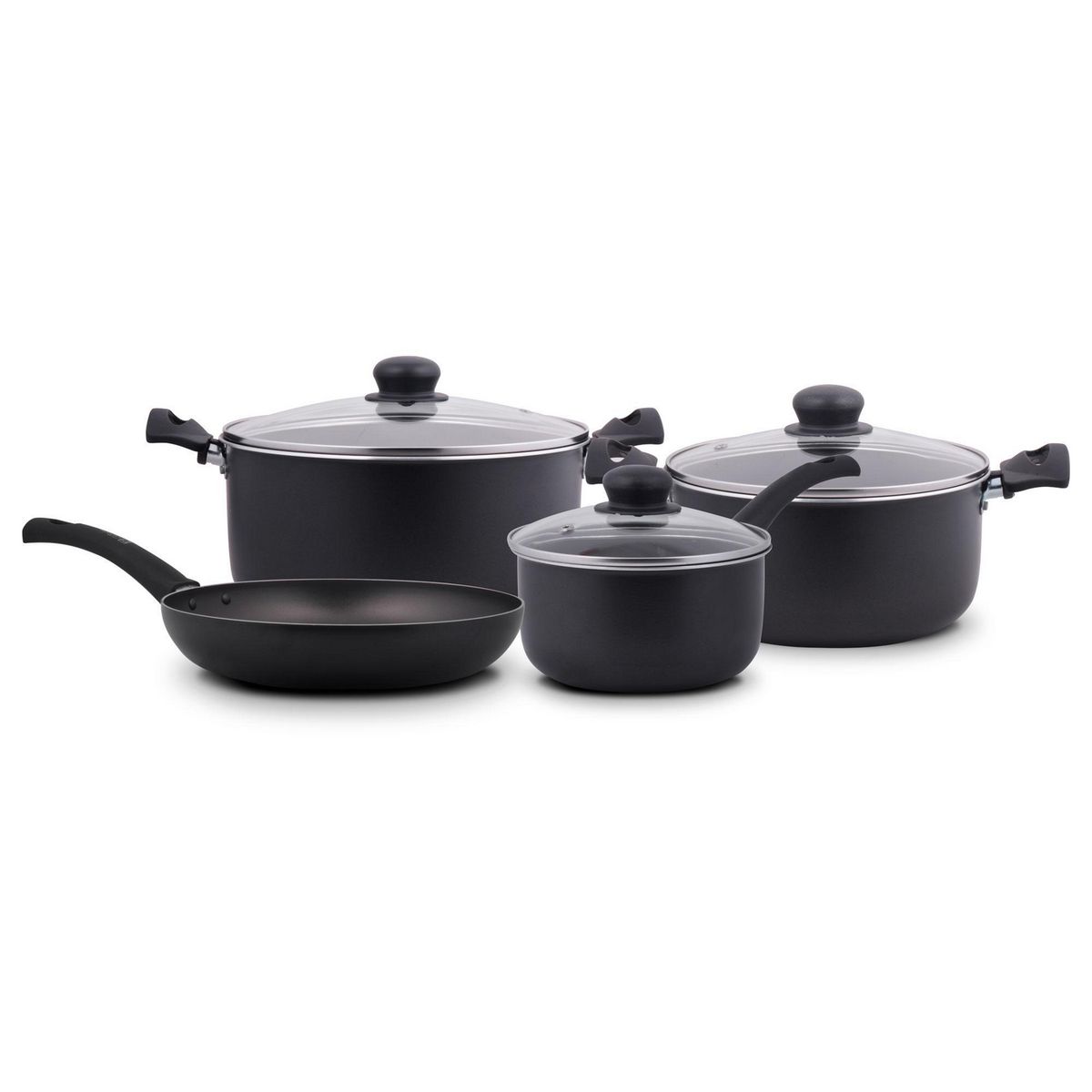 FACUSA - Set de Ollas Aluminio Antiadherente 7 Piezas Nova Negro