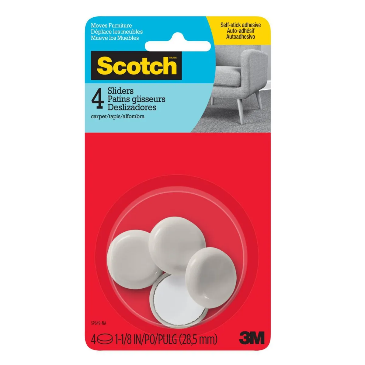SCOTCH - Pads de Felpa Deslizantes Gris 2.8 cm. x 4 unid.