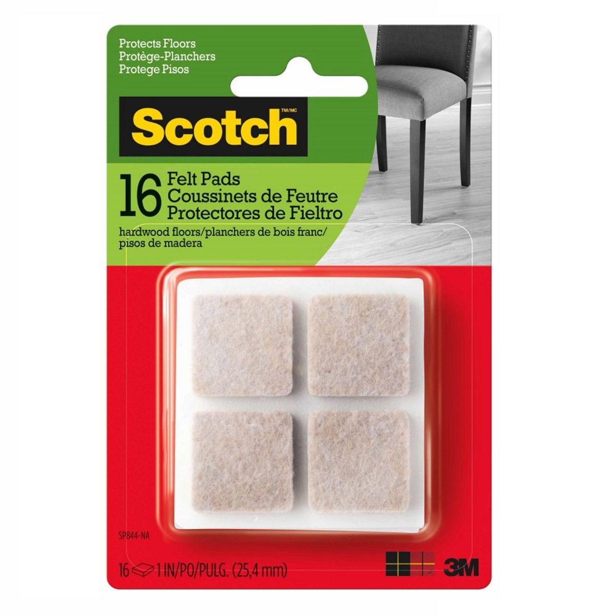 SCOTCH - Pads de Felpa Adhesivas Cuadradas Beige 5x5 cm. x 16 unid.