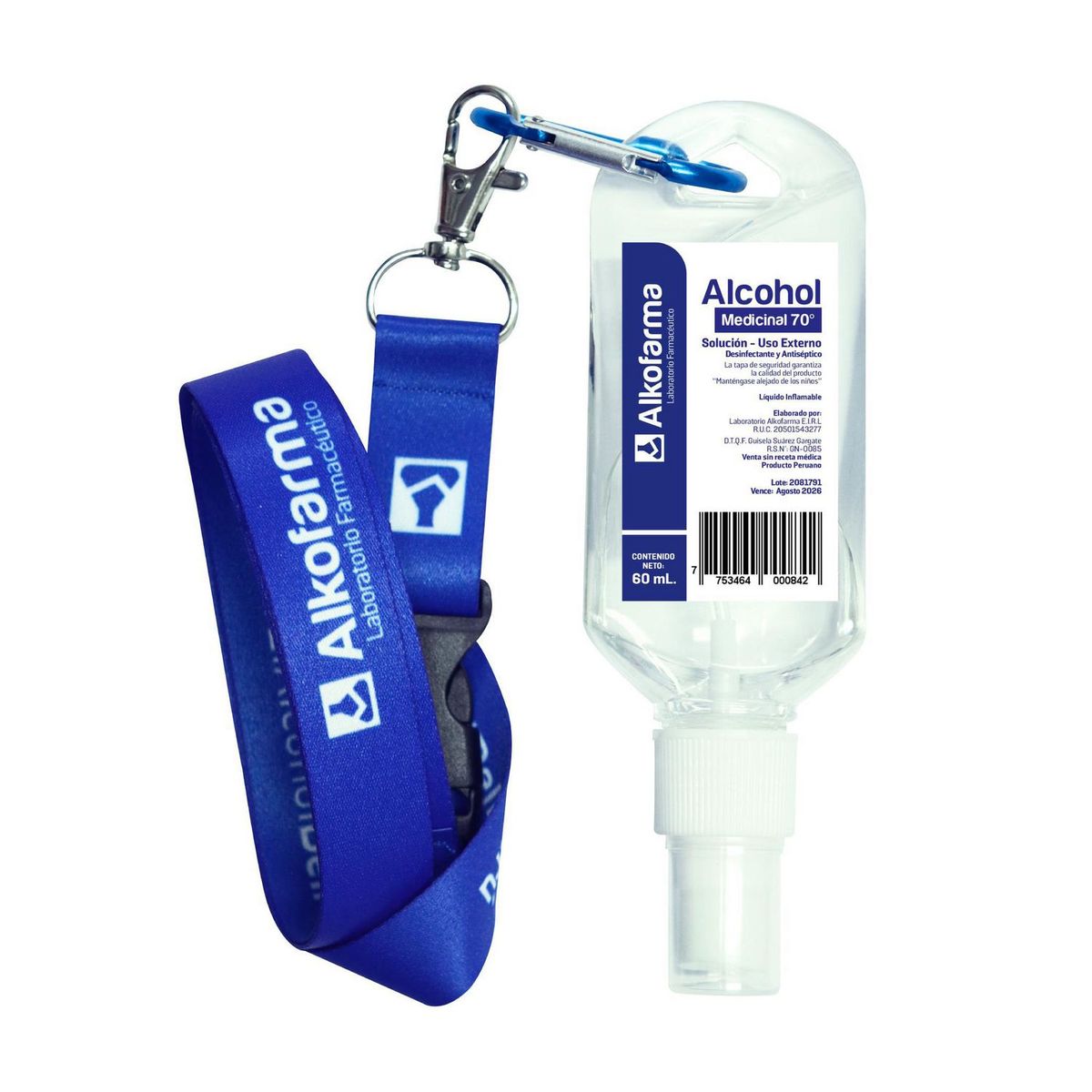 Lanyard Alcohol Medicinal 70° 60 ml., marca ALKOFARMA - Foto Principal