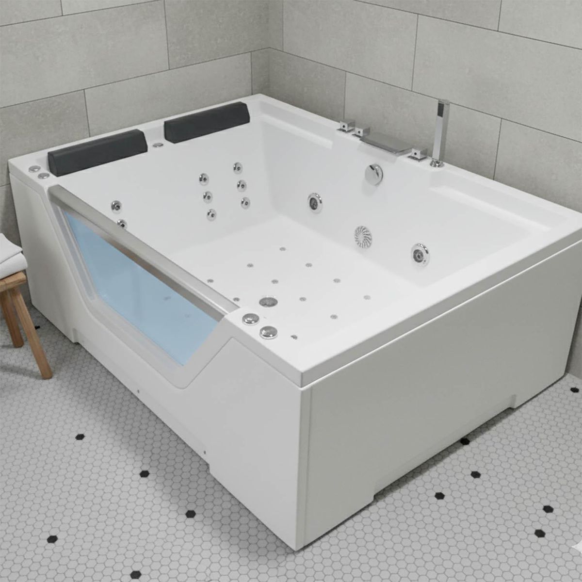 CUBA&SPA - Tina Hidromasaje Rectangular Española Profesional 170x120cm Blanca