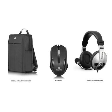 Kit Mochila + Mouse + Auriculares Enkore