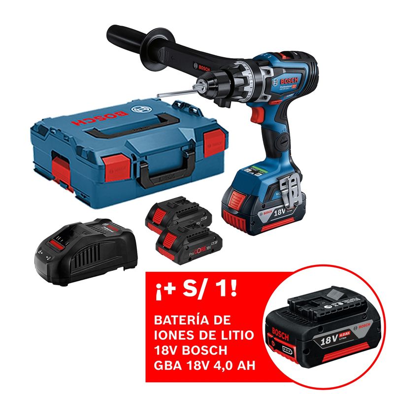 BOSCH - Taladro Atornillador Inalámbrico 13mm 18V +2 Baterías Bosch + Amoladora Inalámbrica 18V de 5" GWS 18V-10 (Sin batería) Bosch