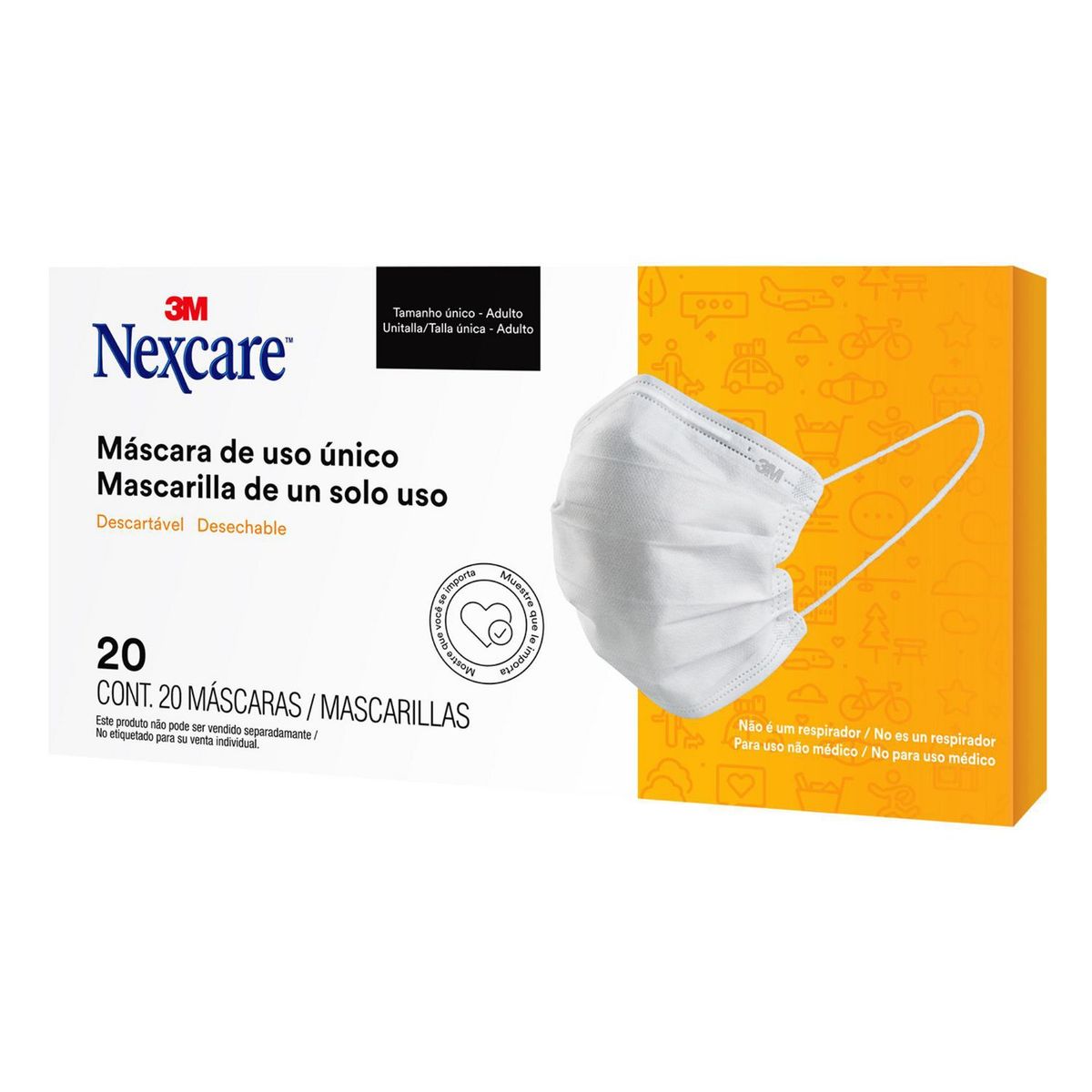 3M - Mascarilla de Polipropileno 3 Pliegues 3M x 20 unid.