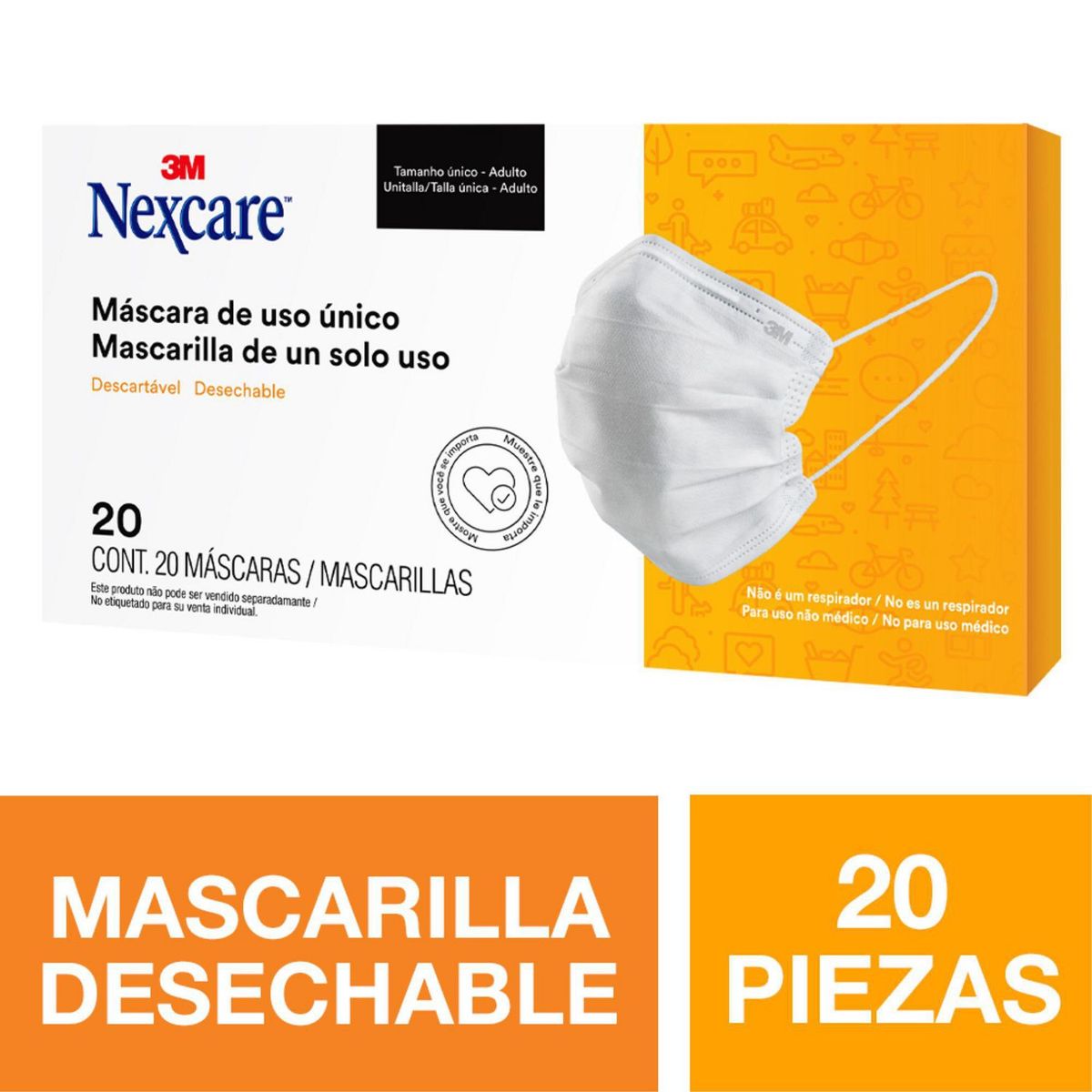 3M - Mascarilla de Polipropileno 3 Pliegues 3M x 20 unid.