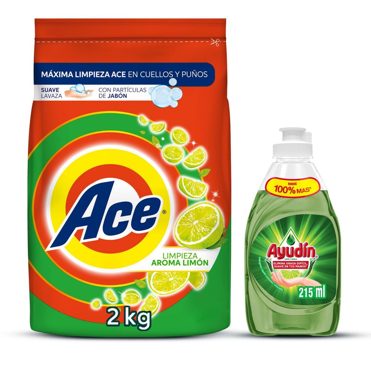 ACE - Pack Detergente Ace 2kg + Lavavajillas Ayudín 215ml