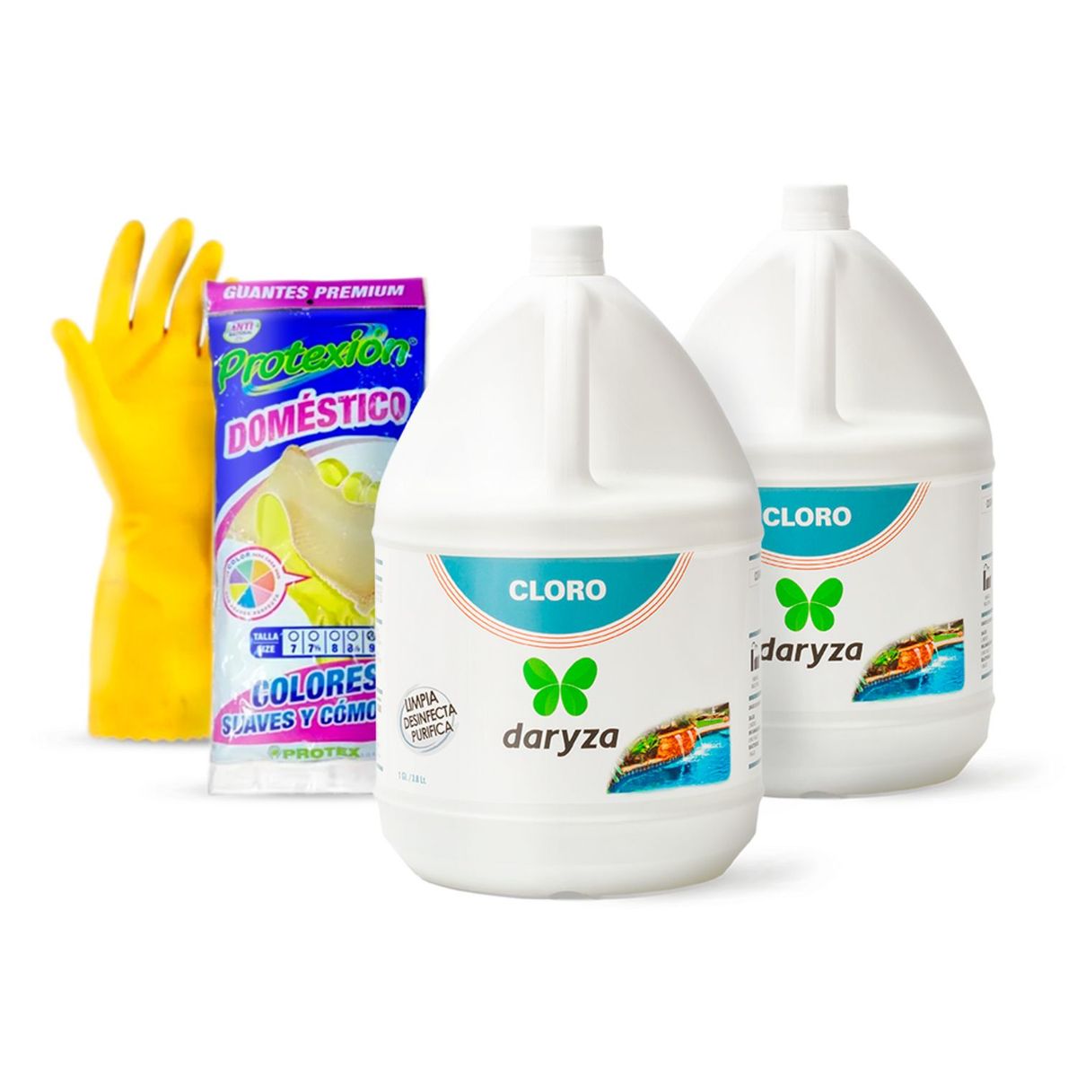 DARYZA - Pack x2 Cloro Líquido + Guantes