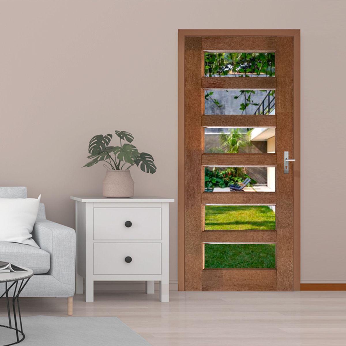 DIMFER - Puerta Principal Vidriada de Madera Alcala 6Vd Torn C. 85x207cm