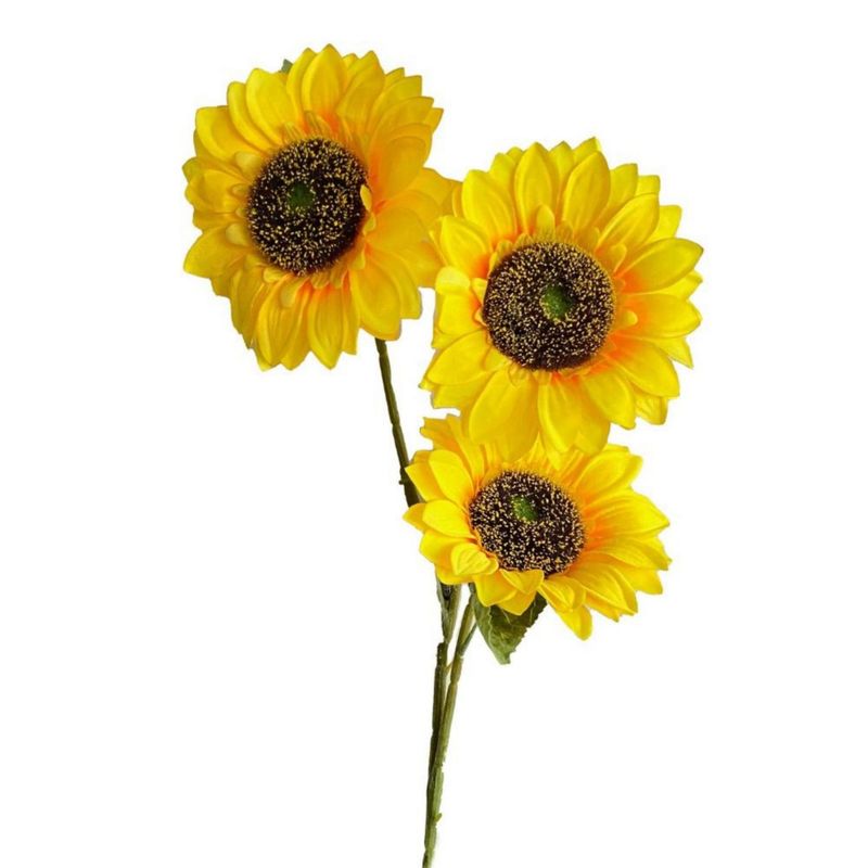 GENERICO - Vara Con 3 Girasoles Tela Amarillo 23x92cm