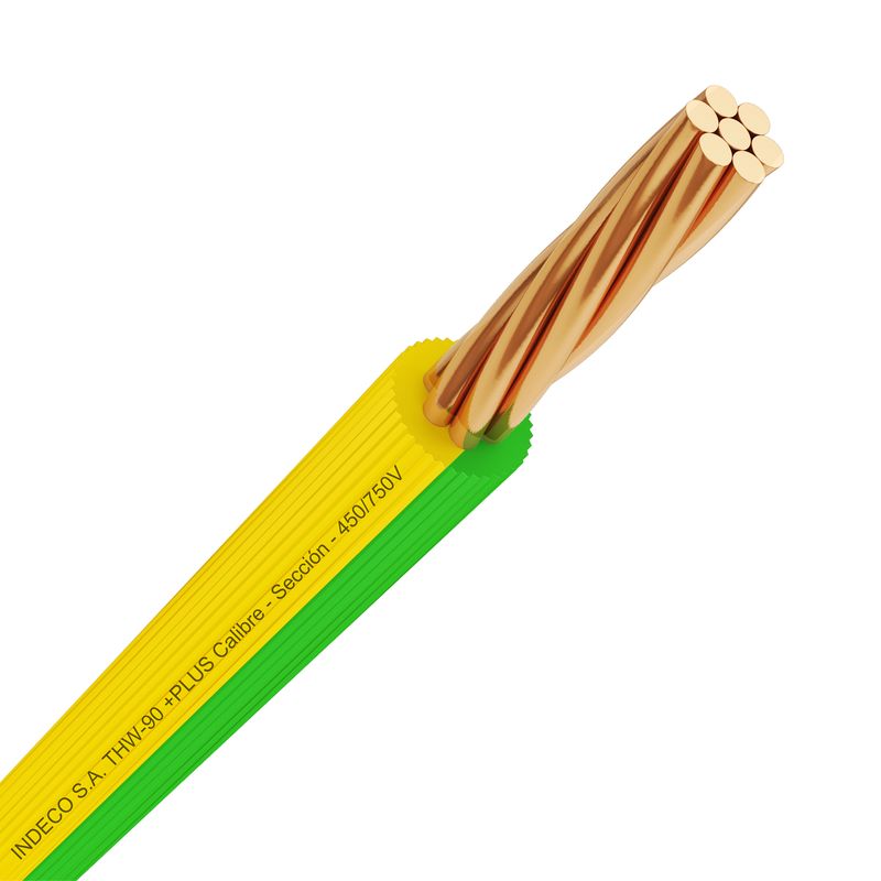 INDECO - Cable THW-90 Plus 14 AWG Indeco 450/750V Amarillo/Verde 100 Metros