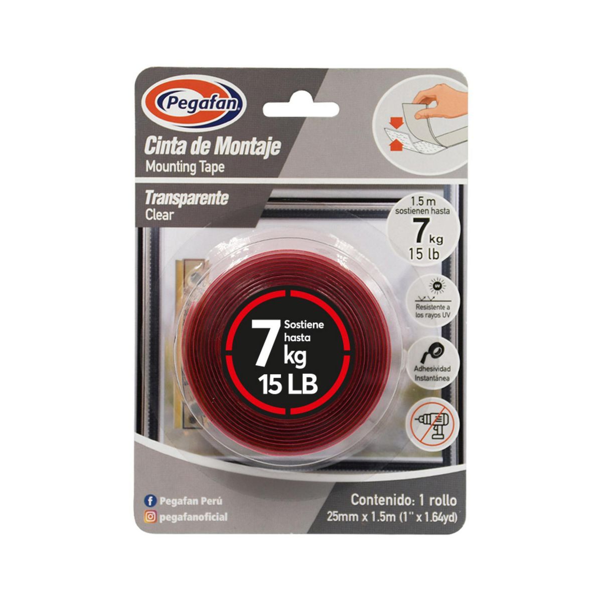 PEGAFAN - Cinta Montaje Clear 25mm x 1.5m