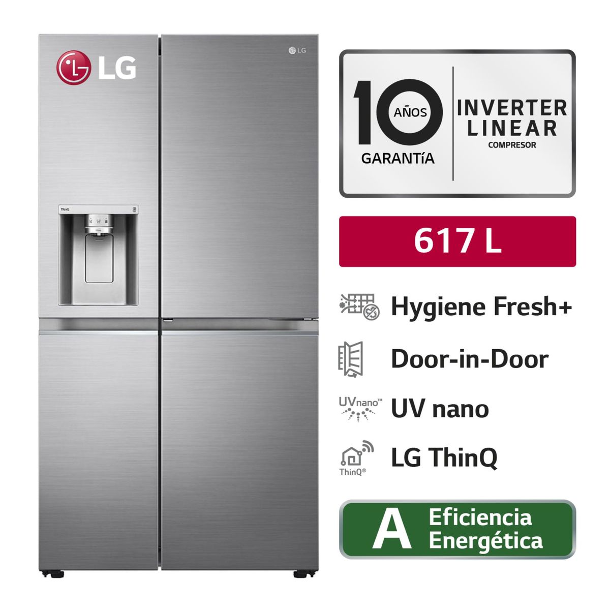 LG - Refrigeradora Lg Side by Side 2 Puertas 617 Litros LS66SDP
