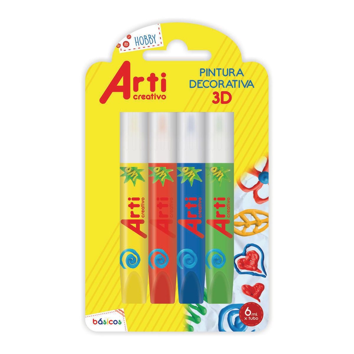 Pack x4 Pintura Acrílica 3D Colores Básicos, marca ARTI - Foto Principal