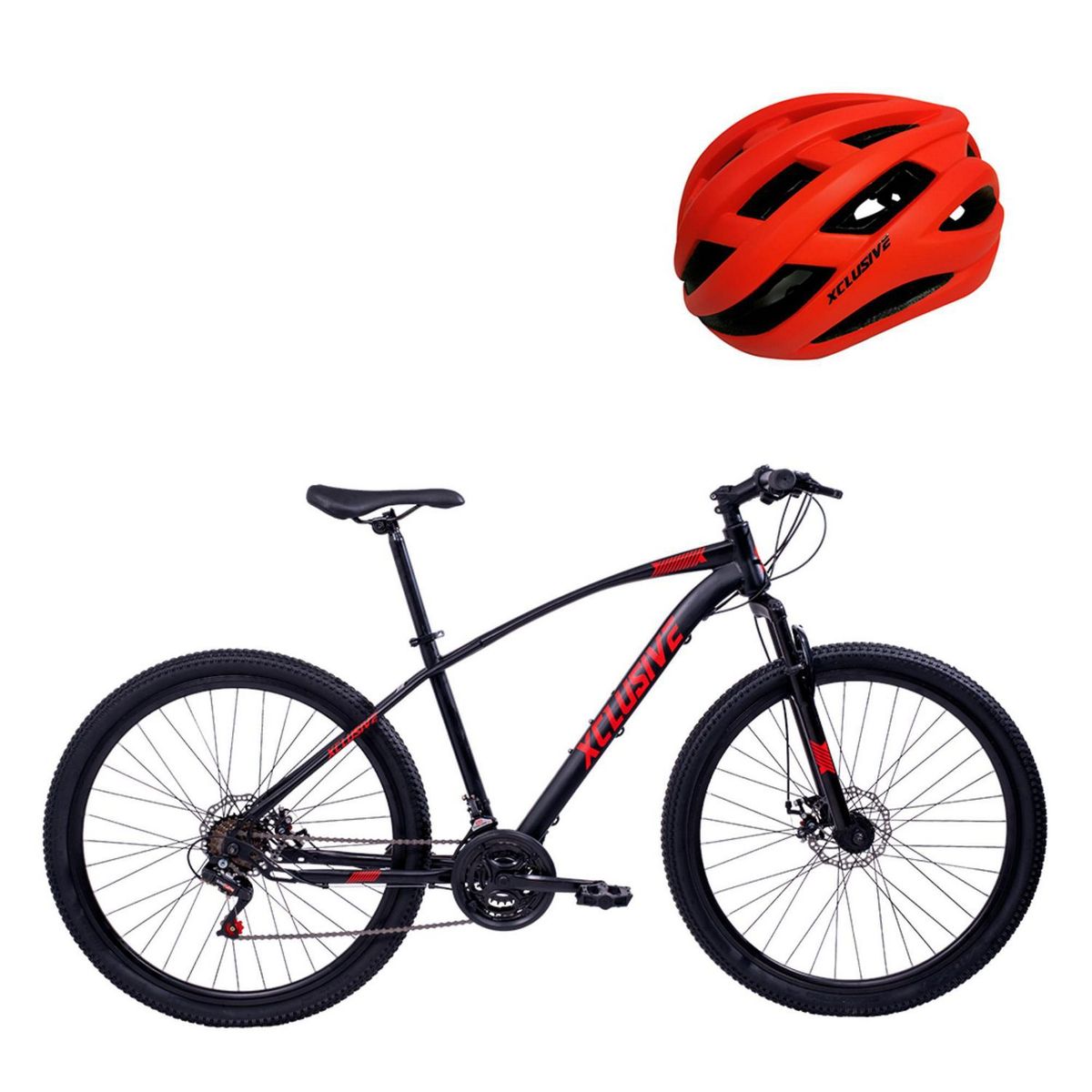 XCLUSIVE - Bicicleta de Acero Xclusive Aro 27.5 Nr Disco Mecánico + Casco Mtb Rojo M
