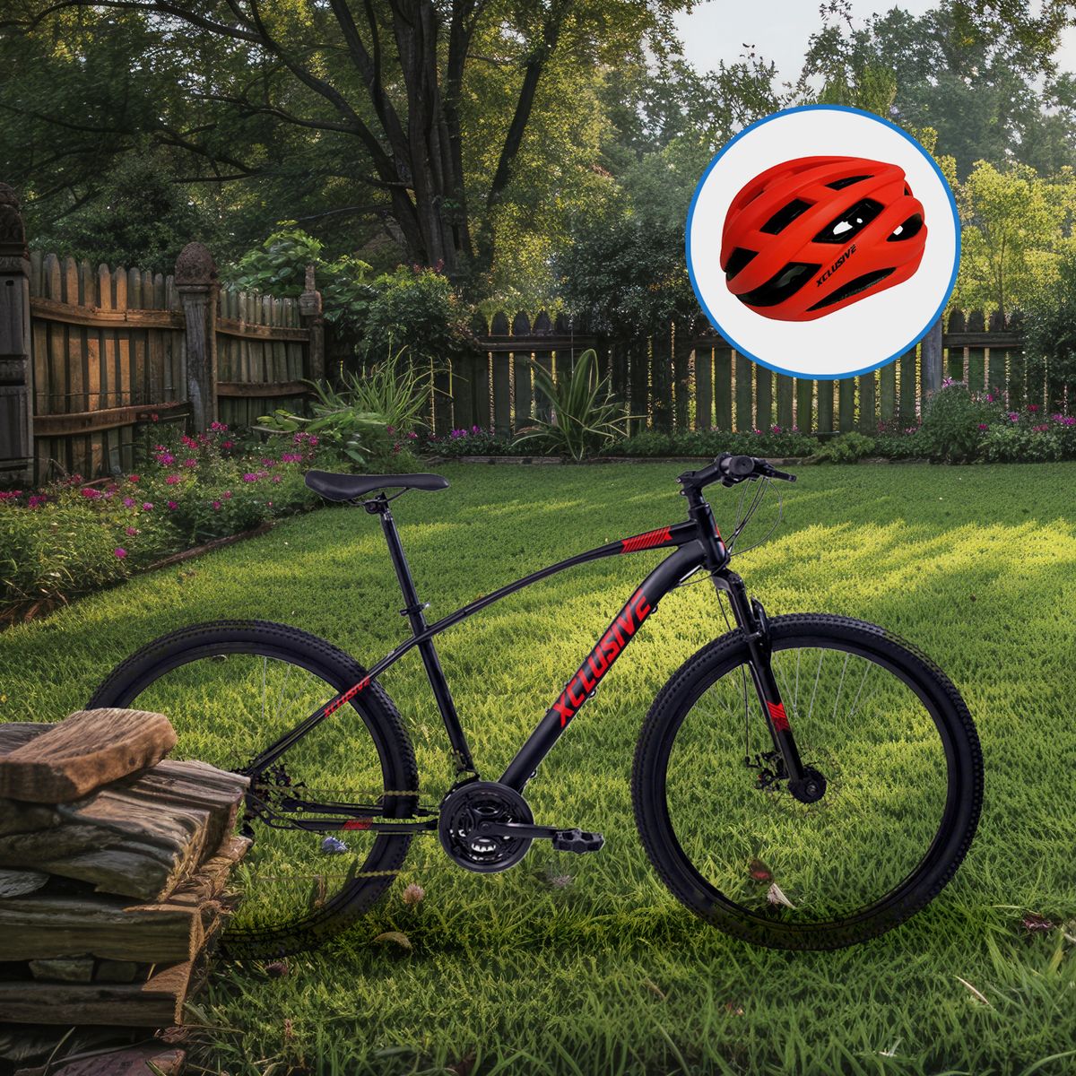 XCLUSIVE - Bicicleta de Acero Xclusive Aro 27.5 Nr Disco Mecánico + Casco Mtb Rojo M