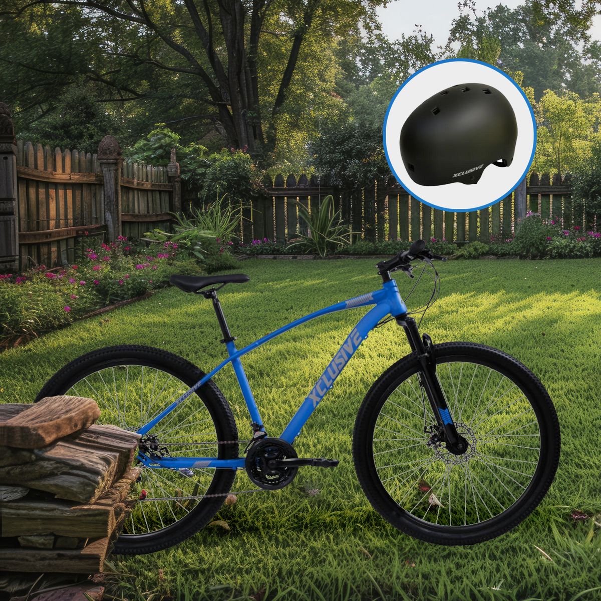 XCLUSIVE - Bicicleta Acero Xclusive Aro 29 Azul + Casco Negro L