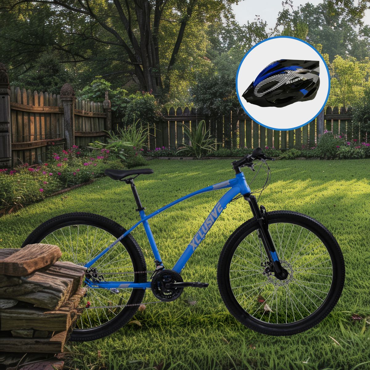 XCLUSIVE - Bicicleta Acero Xclusive Aro 29 Azul + Casco Mtb Azul L