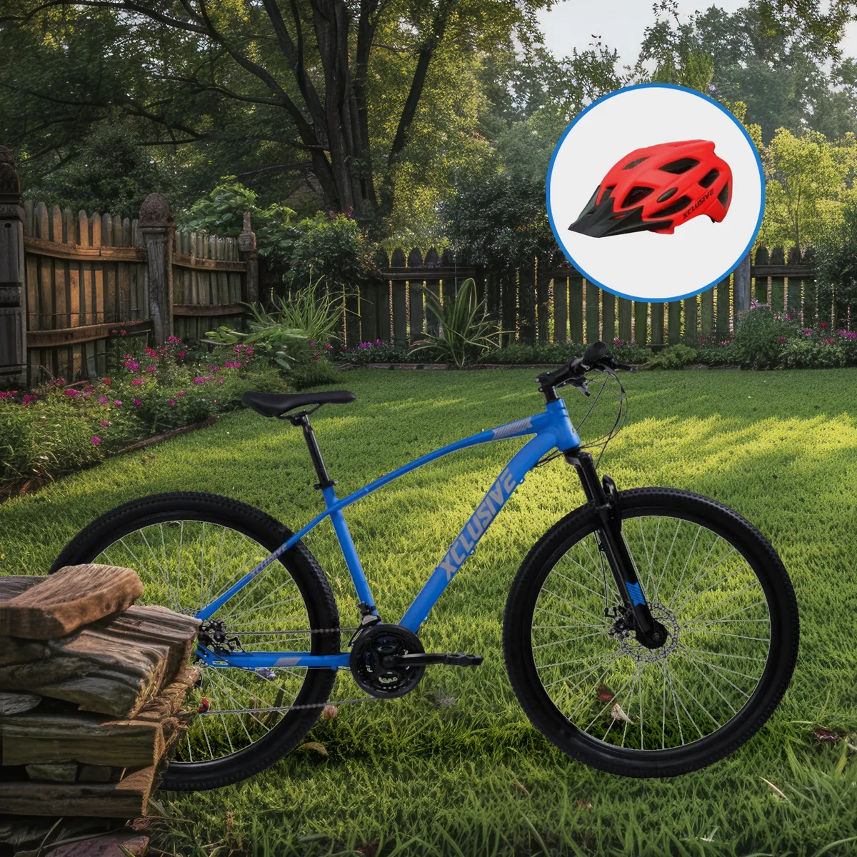 Bicicleta Acero Xclusive Aro 29 Azul + Cascos Mtb Rojo M/L, marca XCLUSIVE - Foto Principal