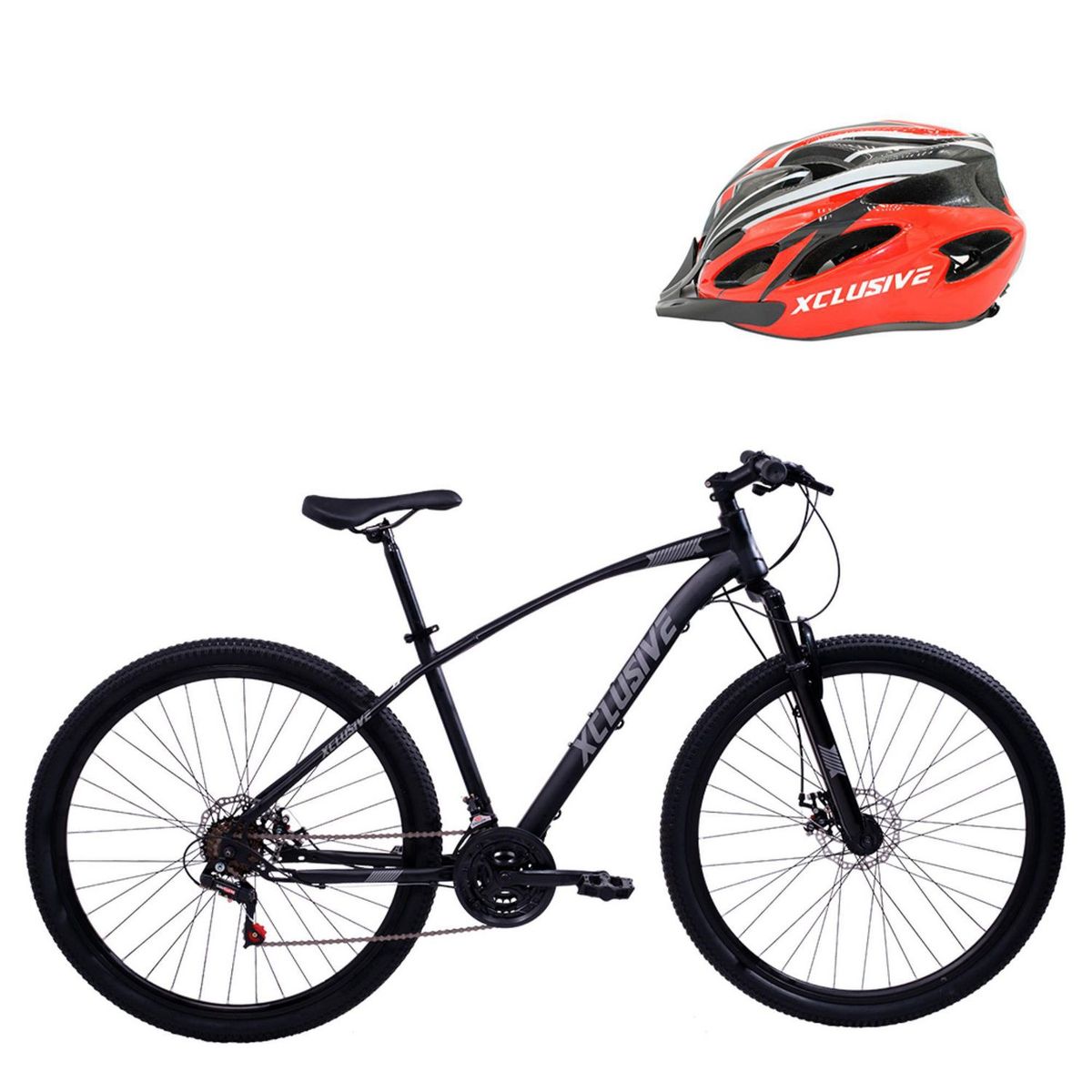 Bicicleta Acero Aro 29 Negra Disco Mecánico + Casco Rojo L, marca Xclusive - Foto Principal