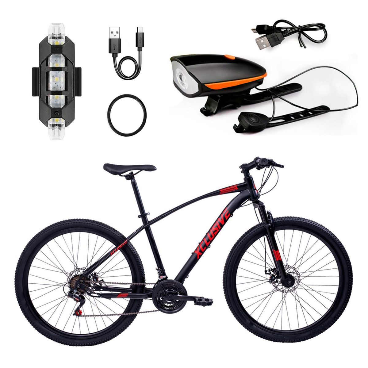 XCLUSIVE - Bicicleta de Acero Xclusive Aro 27.5 Nr Disco Mecánico + Kit De Luces Xclusive Delantera Na Y Trasera Bl