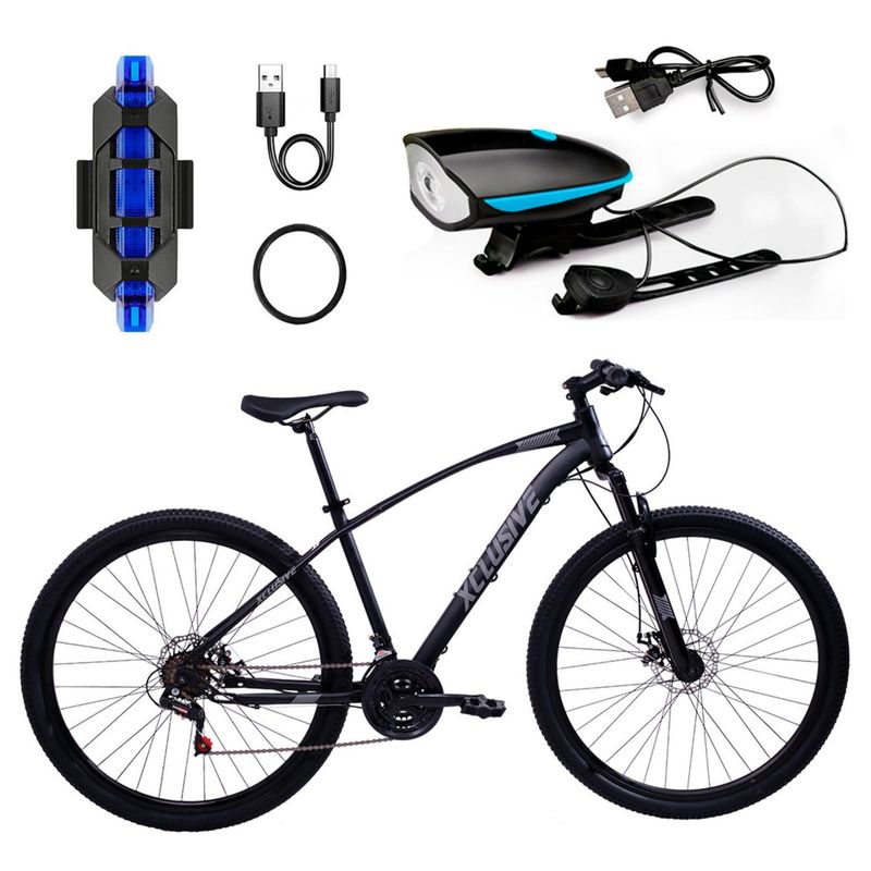 XCLUSIVE - Bicicleta Acero Aro 29 Negra Disco Mecánico + Kit De Luces