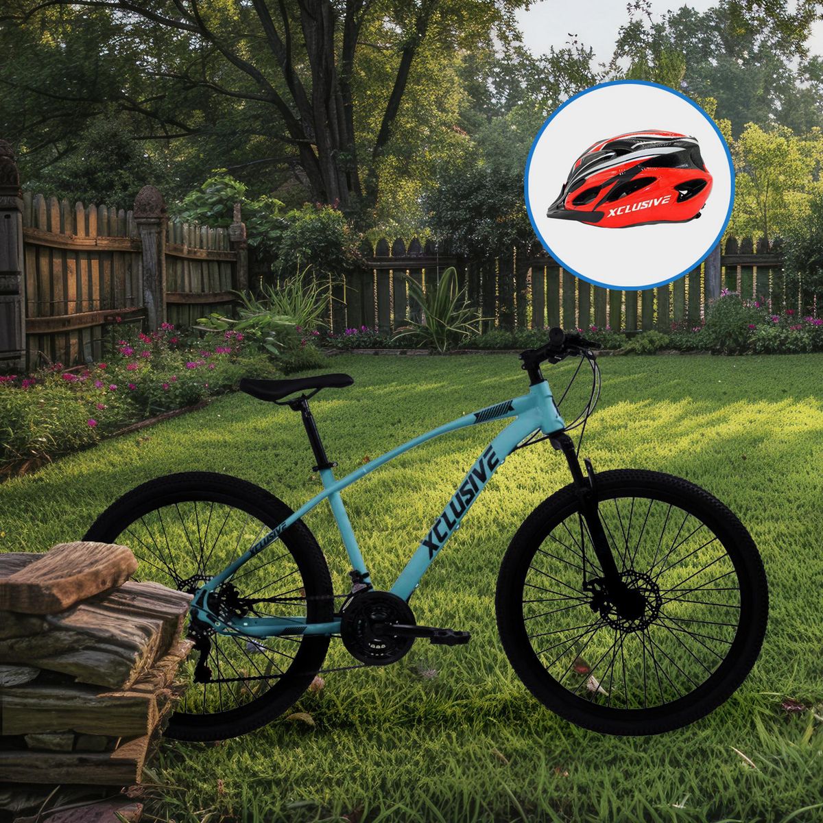 XCLUSIVE - Bicicleta de Acero Xclusive Aro 26 Tn Disco Mecánico + Casco Rojo L