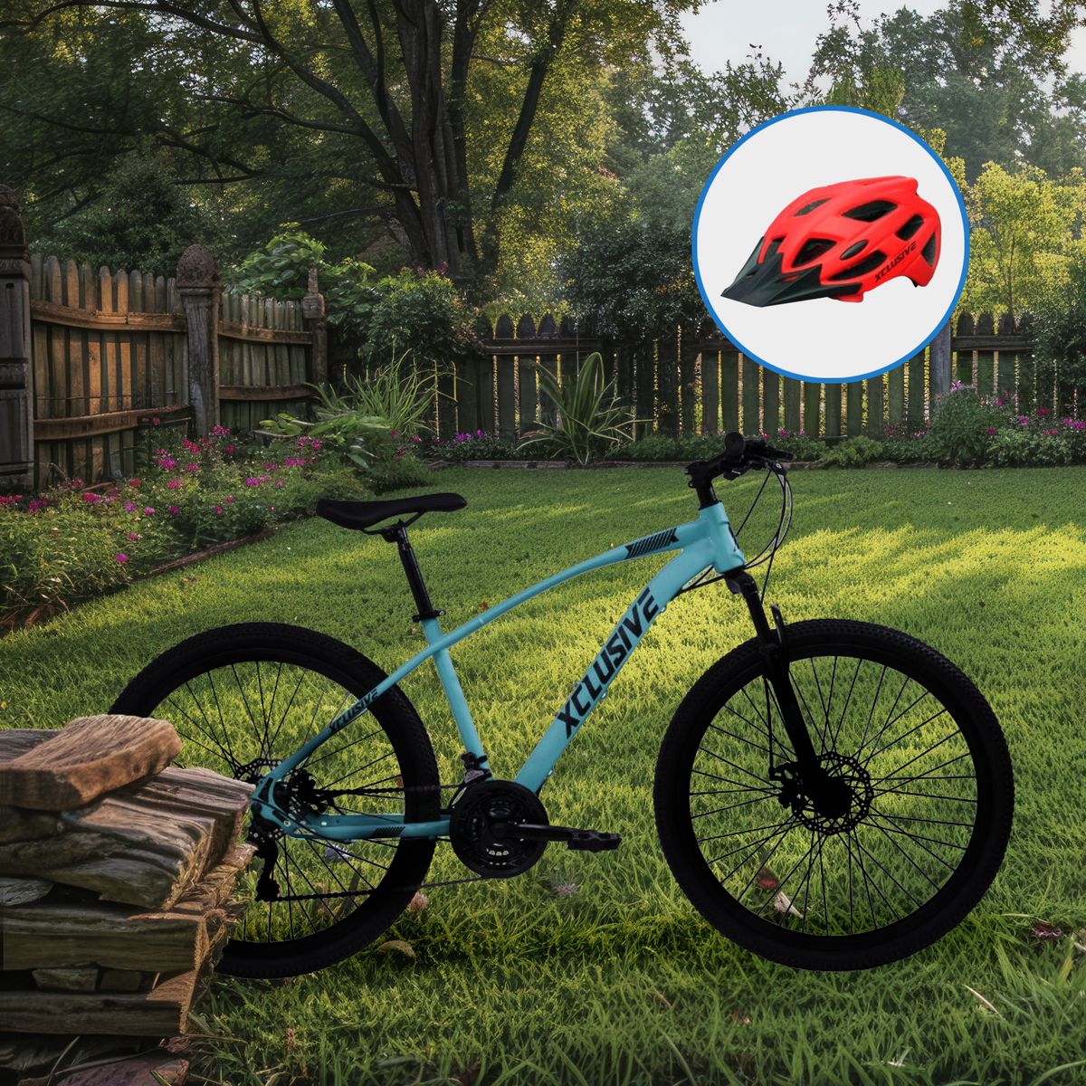 XCLUSIVE - Bicicleta de Acero Xclusive Aro 26 T/N + Cascos Xclusive Mtb Rojo M/L