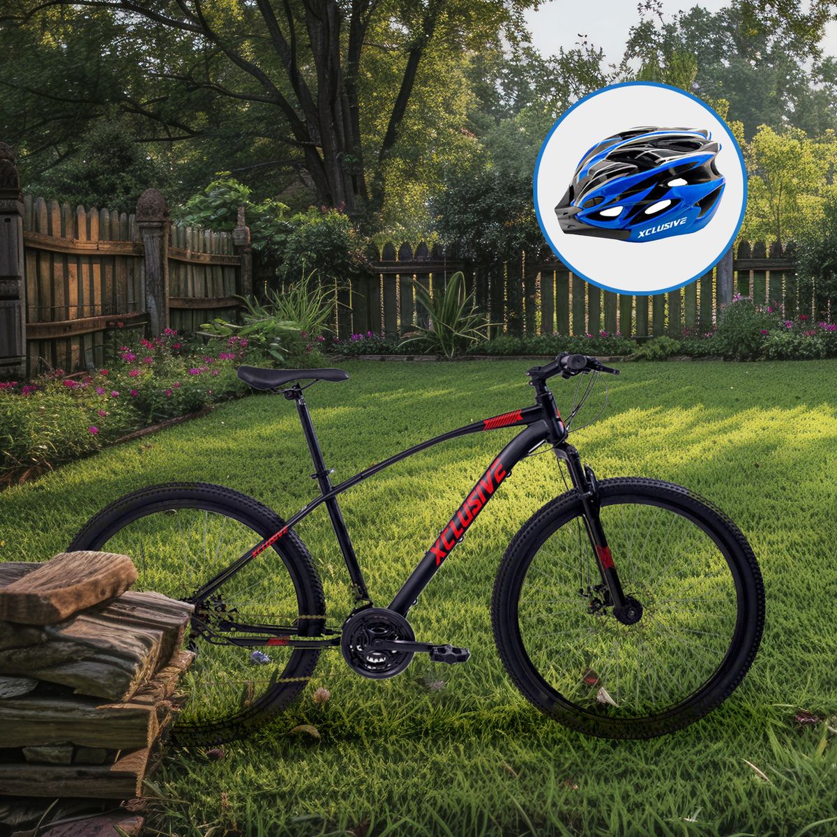 XCLUSIVE - Bicicleta de Acero Xclusive Aro 27 Nr Disco Mecánico + Casco Azul L